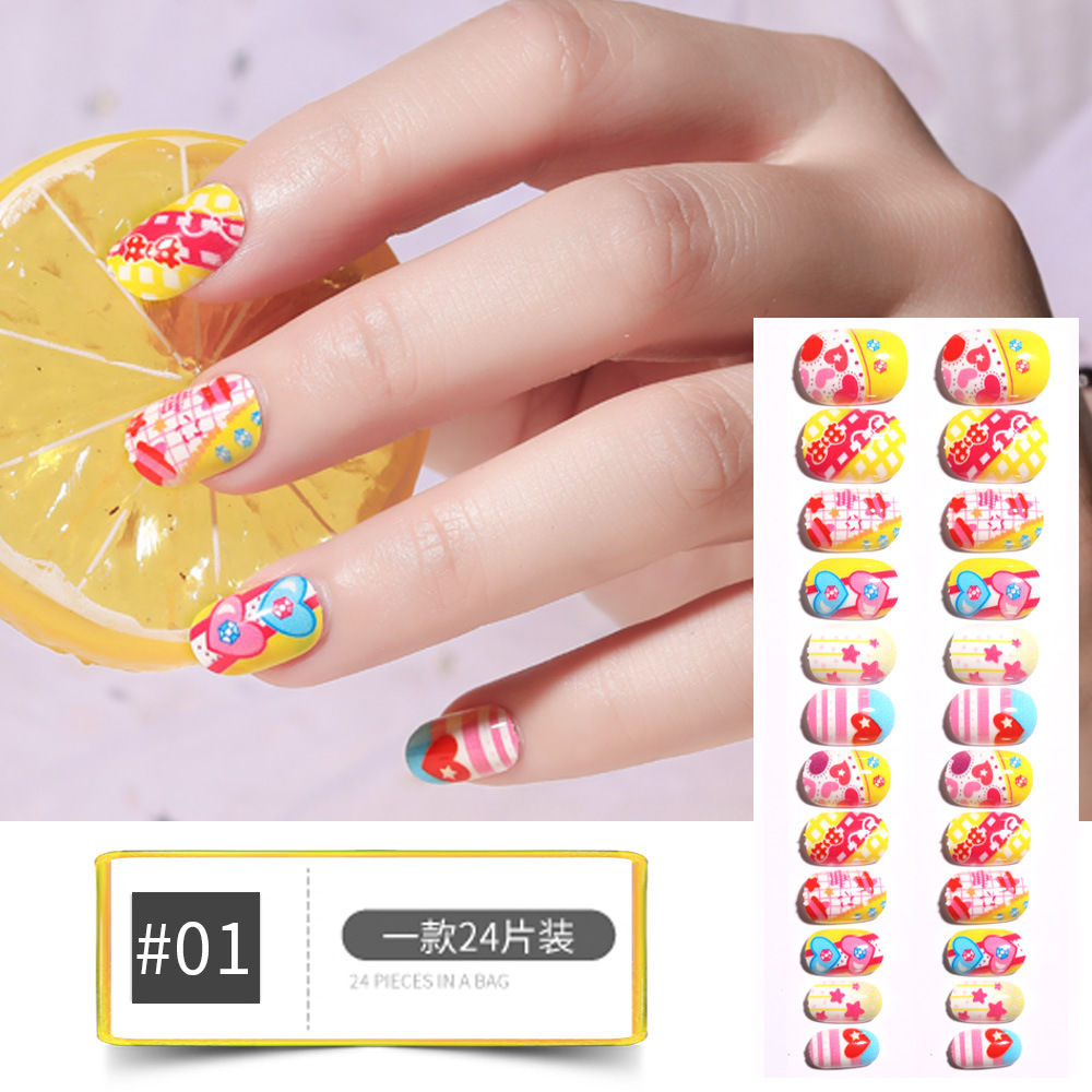 Cartoon Children's Nail Nail Beauty Piece Wear Nail Tip Nail Stickers Finished Product Wholesale Removable Fake Nails Jelly Glue