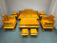金丝楠木沙发雕花卷书全实木茶几椅凳组合中式客厅古典家具办公室