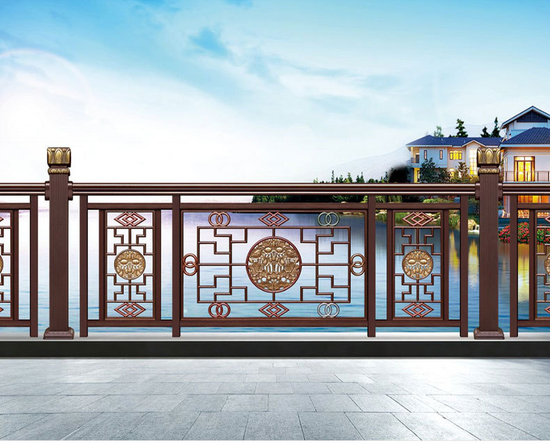 花园新中式铝艺护栏 公园长廊河边防护栏杆 湖边围栏立柱扶手护栏