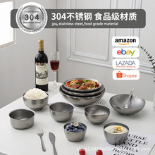 圆形双层食品级304不锈钢碗 圆碗网红螺蛳粉碗家用拉面碗饭碗批发
