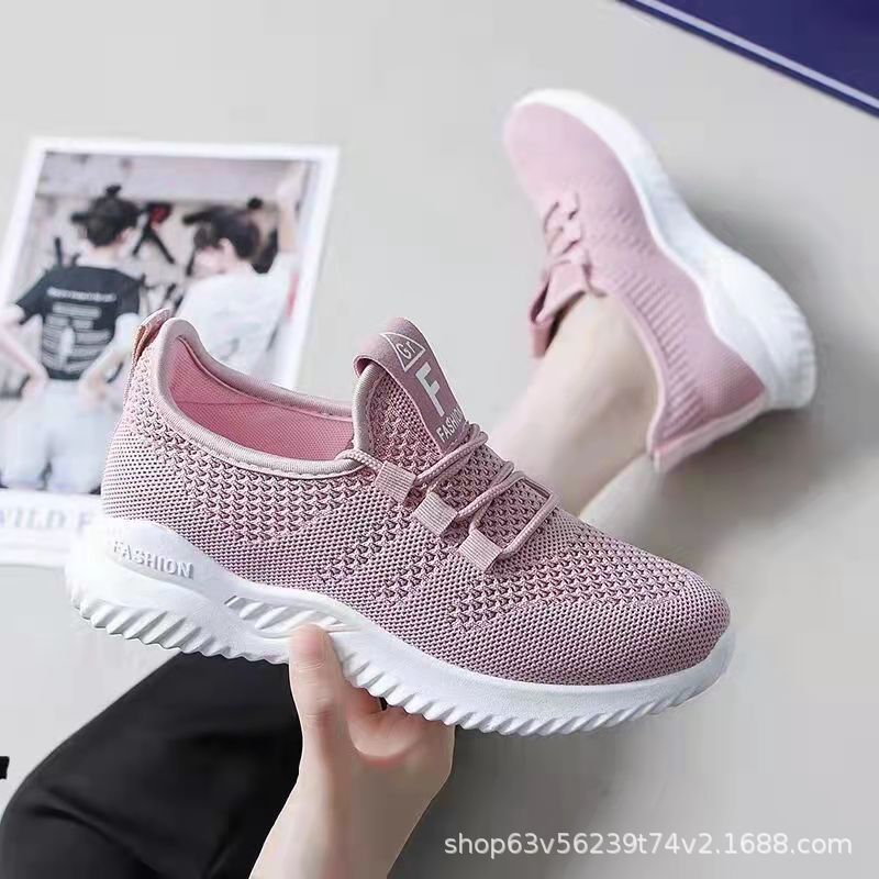 One Piece Dropshipping New Women's Flyknit Casual Shoes Comfortable Soft Sole Sneakers Stylish and Lightweight Student Shoes White Shoes.