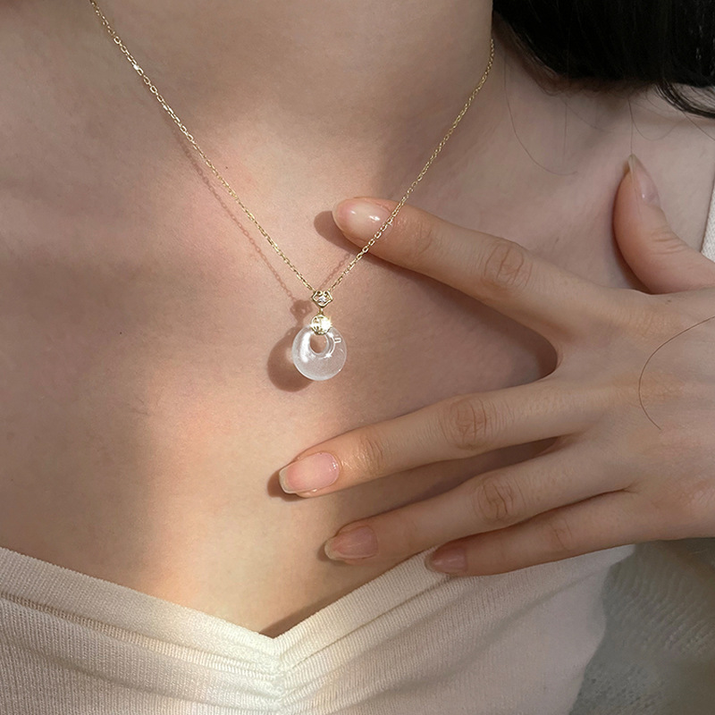 国潮福字平安扣项链寓意福气复古新中式女款吊坠颈链白玉髓锁骨链