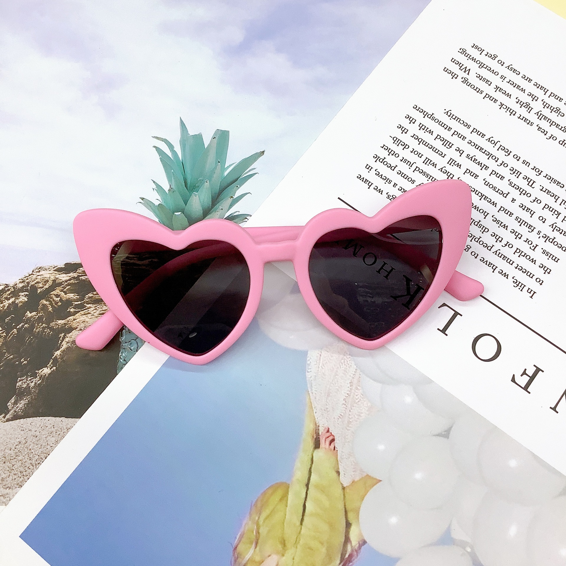 Retro Peach Heart Shape Cute Kids Sunglasses Silicone Polarized Soft Frame UV Protection Travel Concave Shape Sunglasses