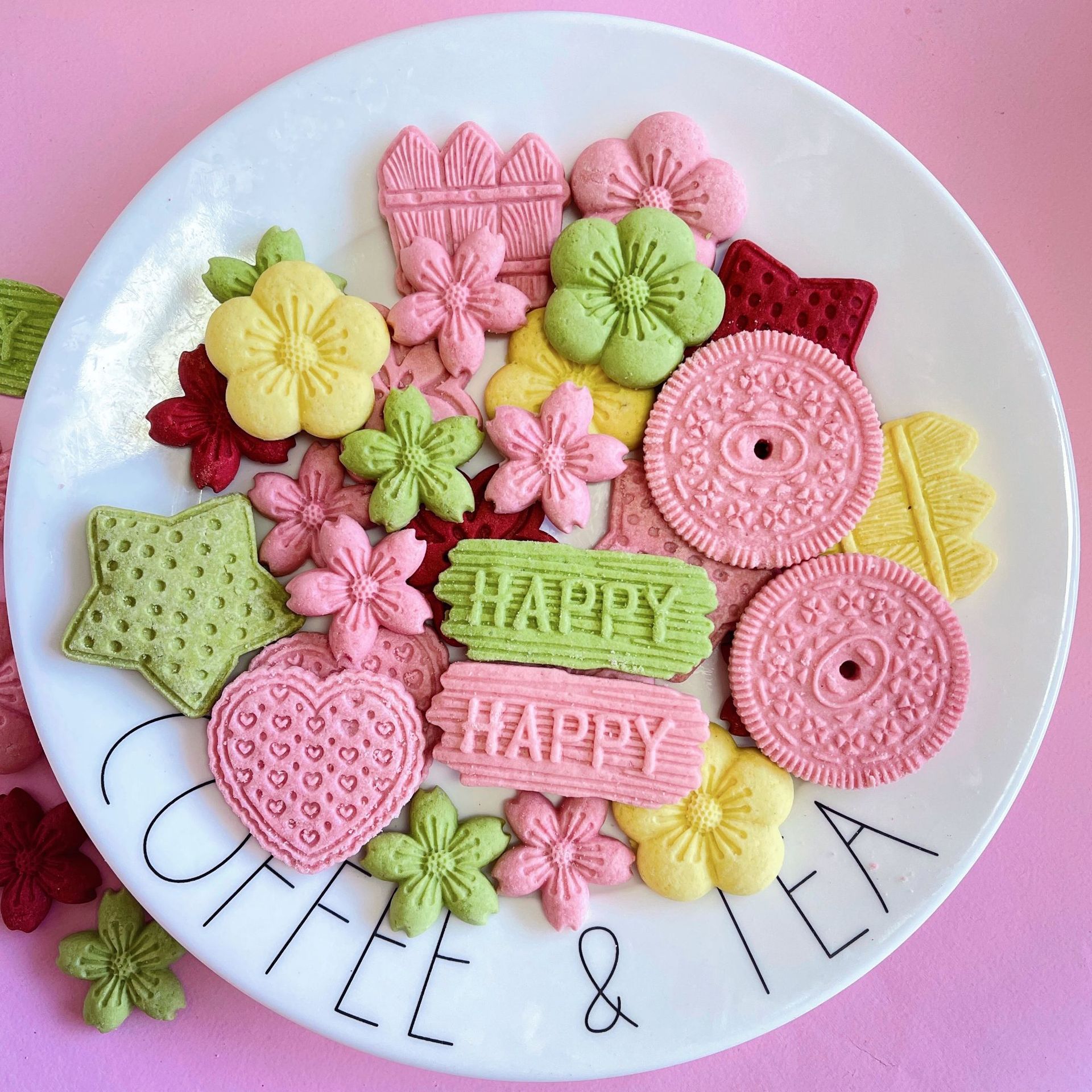 蛋糕装饰饼干 粉色樱花五角星雏菊网红饼干可食用烘焙甜品摆件