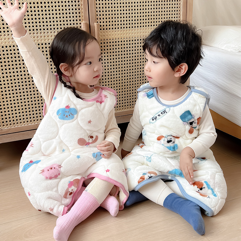 儿童连体睡衣男童秋冬季法兰绒加厚婴儿宝宝睡袋法兰绒女童防踢被