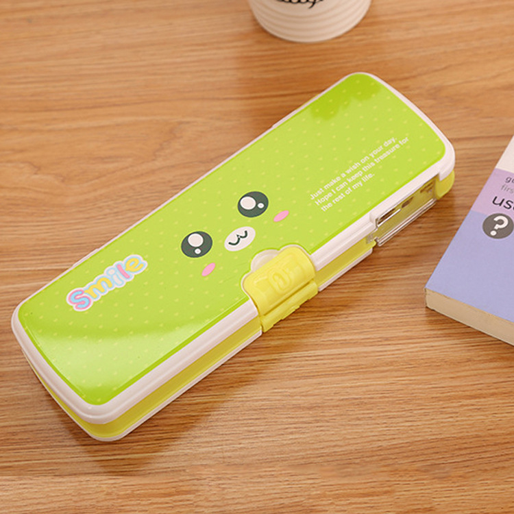 Authentic Pinyou Children Cartoon Pencil Box Creative Double Open with Pencil Sharpener Stationery Box Cute Student Stationery Pencil Case
