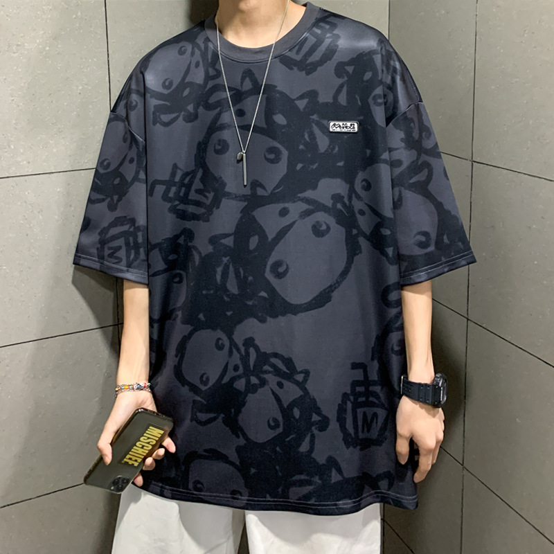 Japanese Fashion Brand Men's Short-Sleeved T-shirt Men's Couple Wear round Neck Street Hip-Hop Cartoon Men's and Women's Clothing Fashion Summer Wear