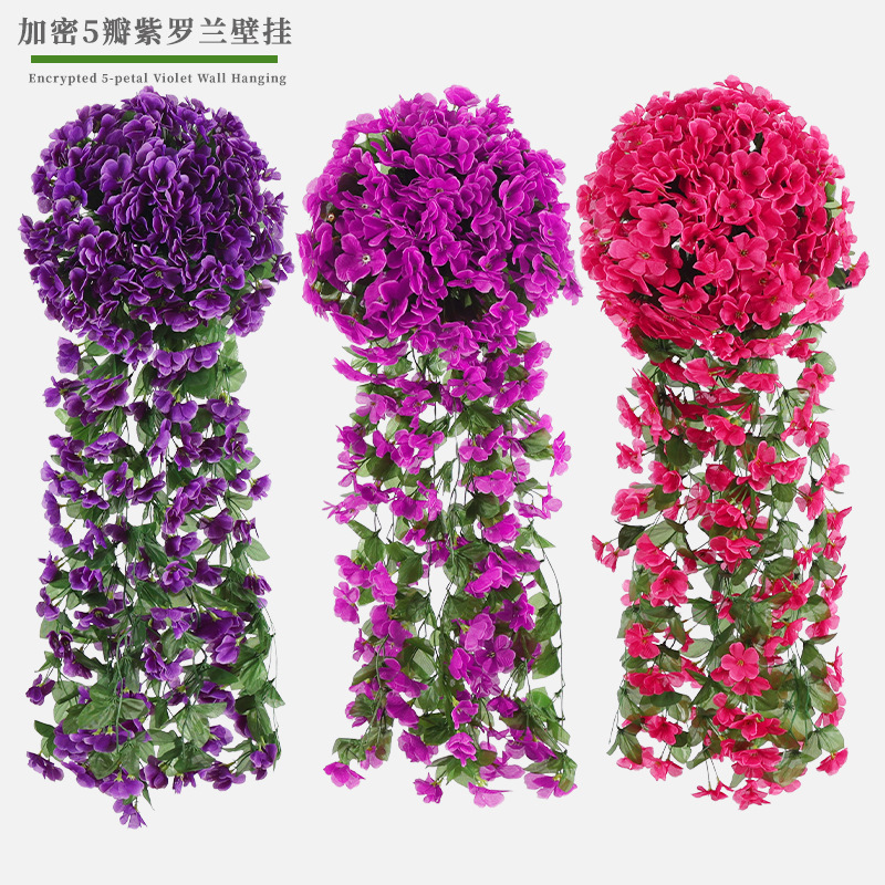 Artificial Flower And Artificial Plant  Simulation Violet Wall-Mounted Flower Vine Interior Decoration Wall Flower Fake Flower Hanging Flower Living Room Hanging Wall Flower Chlorophytum Plastic Flowers