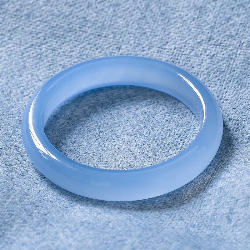 厂家直天然海洋玉髓手镯高冰土耳其蓝色玛瑙镯子女款扁条