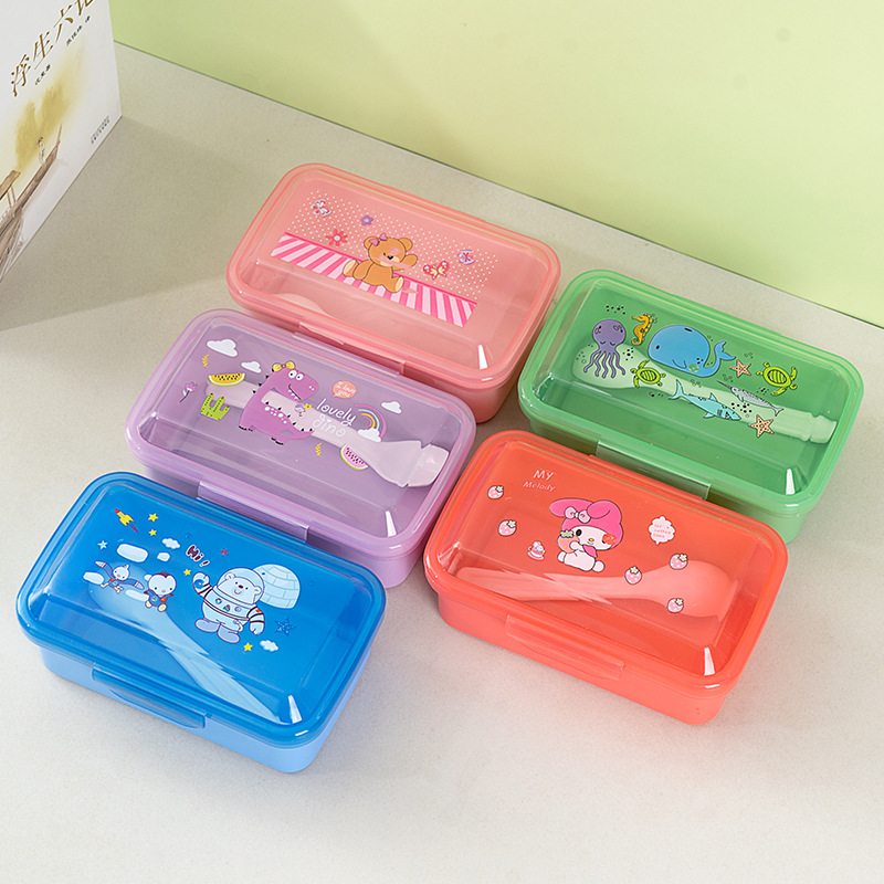 In Stock Hot Lunch Box Kettle Suit Cartoon Plastic Lunch Box Portable Children's Bento Box Water Cup for Students