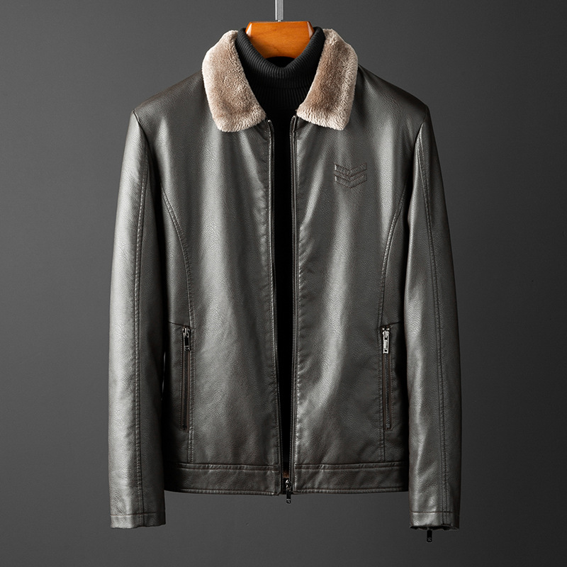 皮夹克pu皮男士皮衣2023秋冬轻商务休闲毛领时尚百搭加厚夹克外套