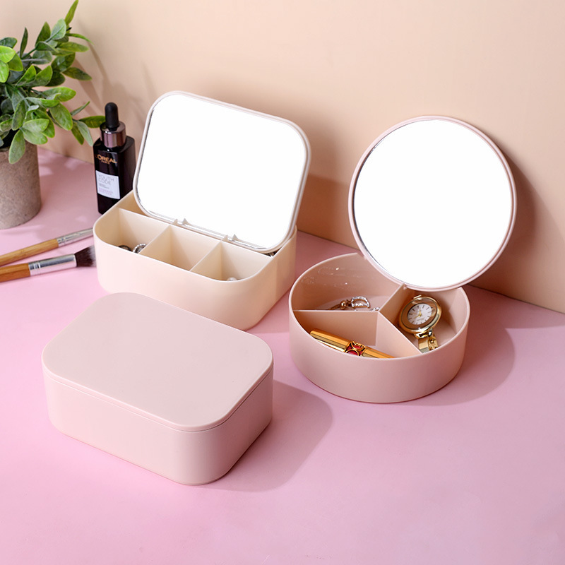 Desktop Makeup Mirror Student Dormitory with Storage Box Dressing Mirror HD Princess Mirror Factory Wholesale