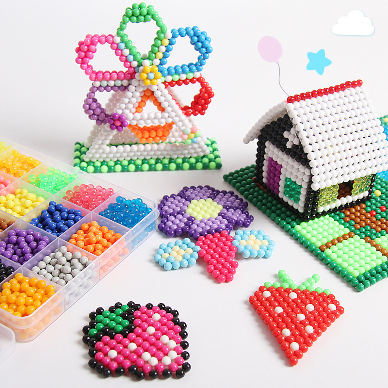 新款神奇水雾魔力珠立体拼图魔术款魔珠diy 魔法珠子拼拼豆水粘珠
