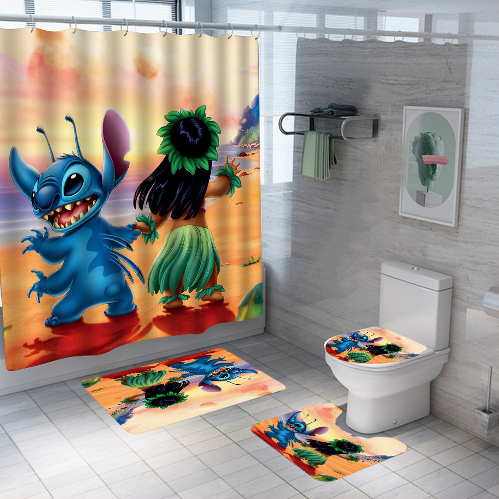 Stitch Shower Curtain Stitch Bathroom Set Toilet Mat Three-Piece Set Custom Factory Wholesale
