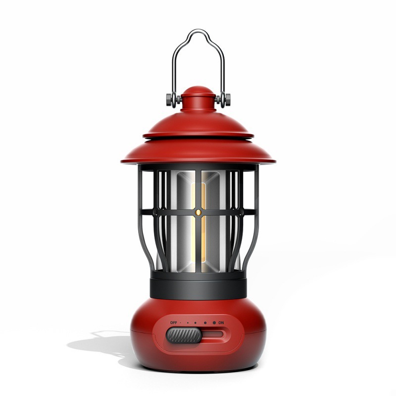 Outdoor Camping Lantern USB Rechargeable Tent Camping Retro Barn Lantern Dry Battery Rechargeable LED Campsite Lamp Cross-Border New Product