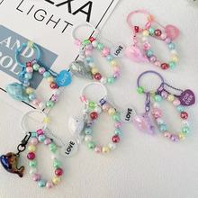 新款DIY亚克力电镀小海豚钥匙扣挂件 彩色串珠小花手链包包挂饰