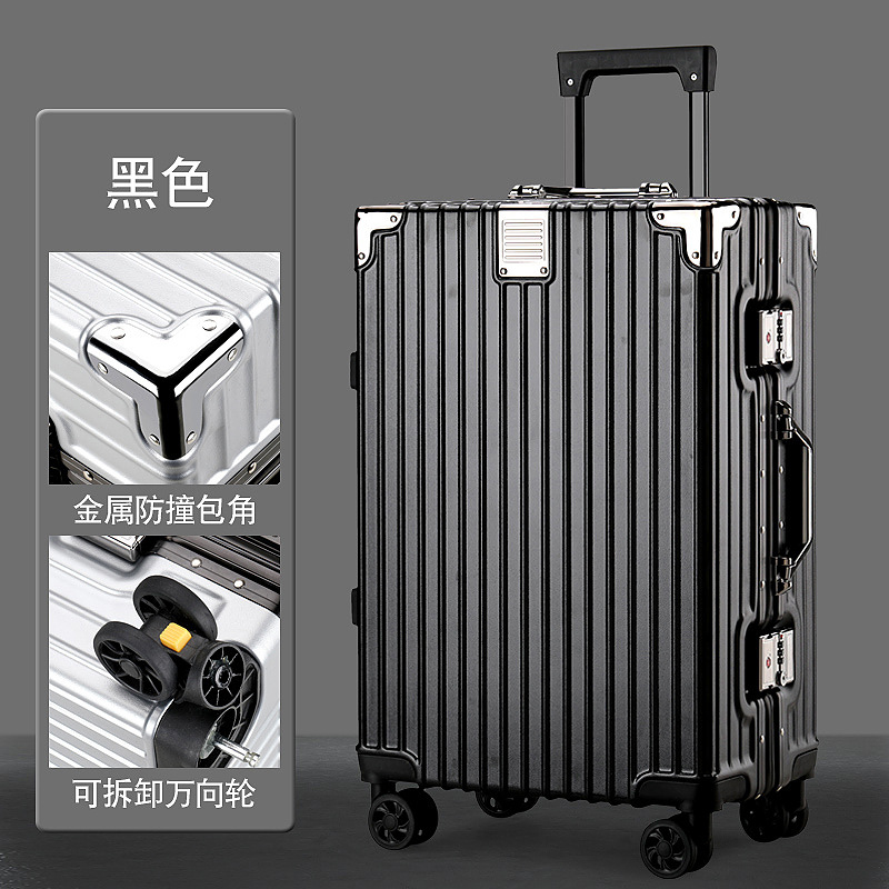 New Aluminium Frame Luggage Thick Tough Aluminum Alloy Luggage for Working Students Password Suitcase Universal Wheel Boarding Bag