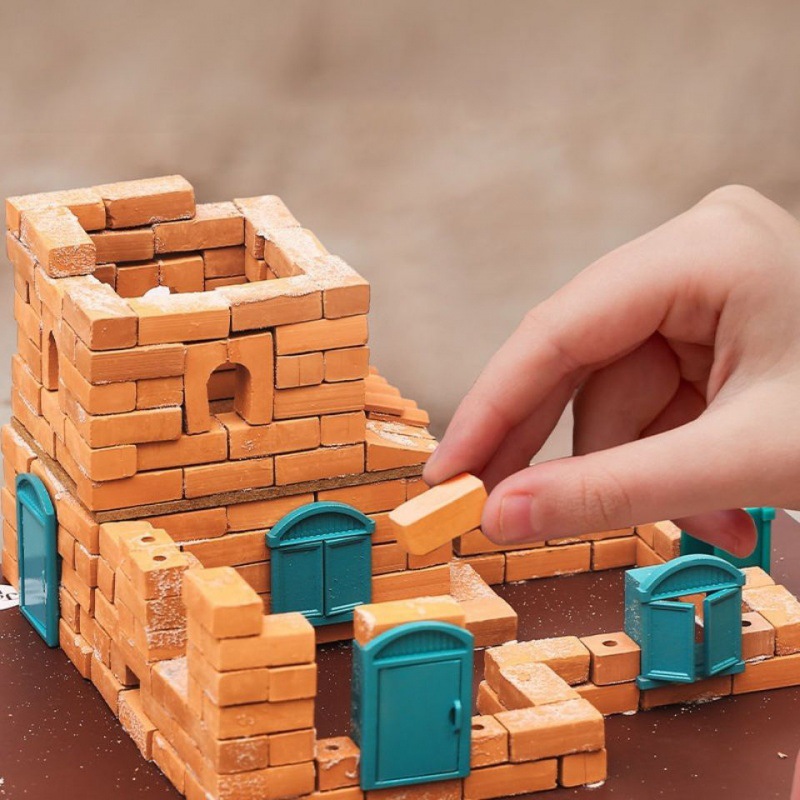 小小泥瓦匠儿童建筑玩具模型仿真手工砌砖头diy小屋搭警局消防局