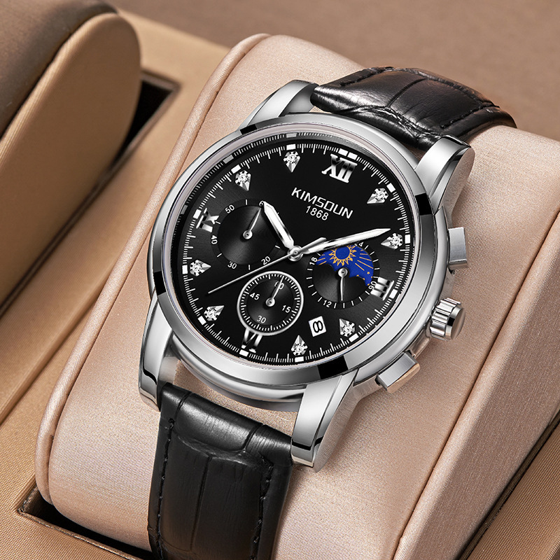 金诗顿品牌名表月相男士手表男时尚腕表防水多功能计时石英表批发