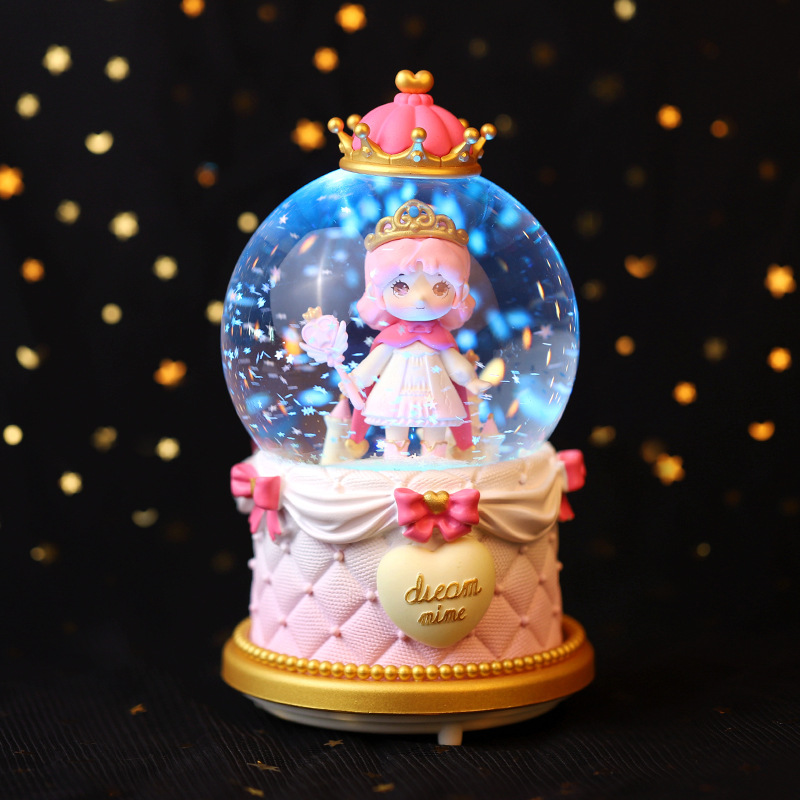 梦幻宫廷风水晶球桌面装饰摆件100#情侣生日礼物音乐盒飘雪带灯