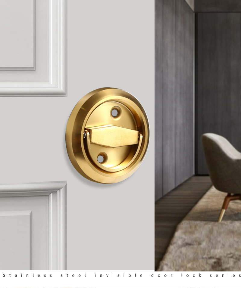 304不锈钢隐形门锁家装房门暗装拉环锁圆形隐藏镶入手拉批发