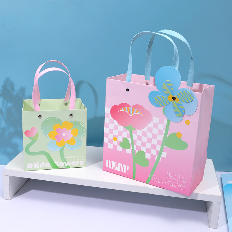 时尚撞色花鸢礼袋立体花朵造型铆钉手提袋节日礼物收纳逛街购物袋