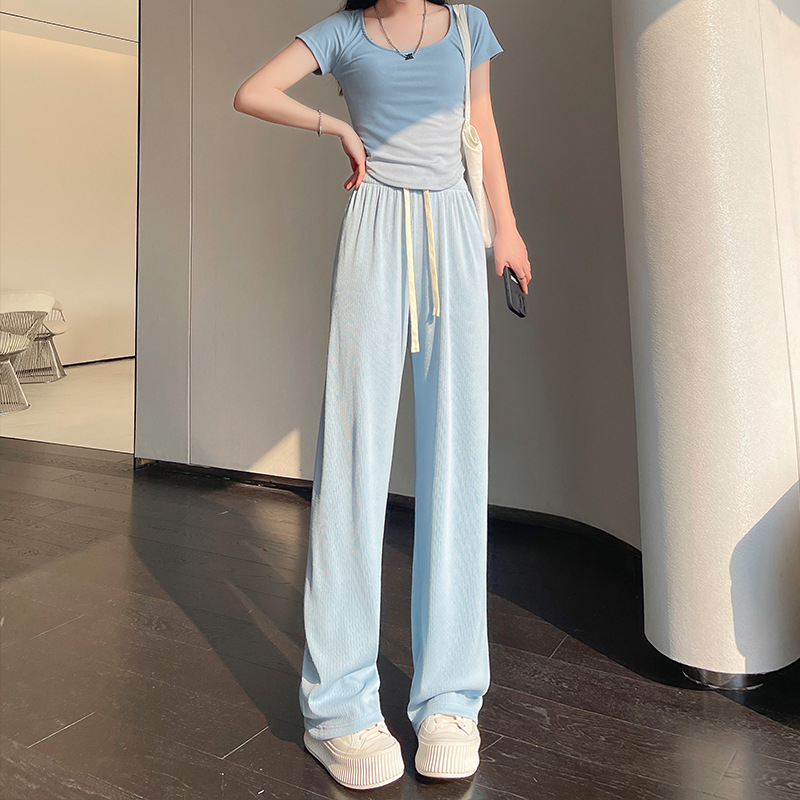 White Narrow Wide-Leg Pants Women's Pants Spring and Autumn New High Waist Drooping Casual Pants Loose Women's Wear Straight Knitted Trousers