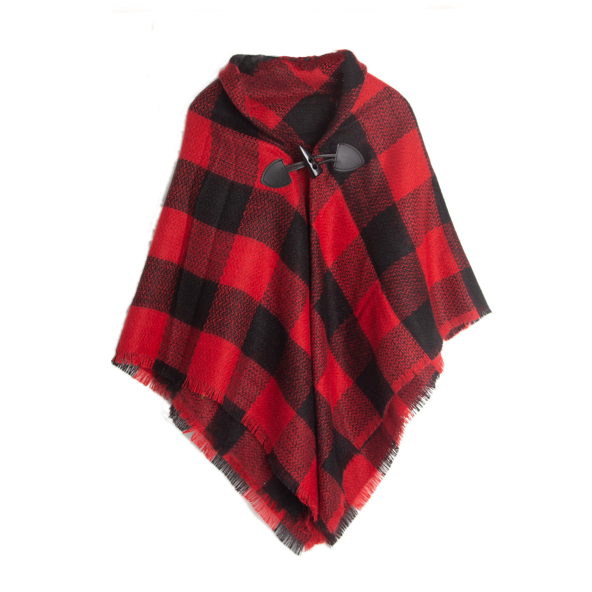 Factory Direct Supply Amazon Hot European and American Autumn and Winter New Parent-Child Children Horn Button Plaid Cape and Shawl