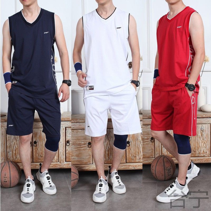tn夏季运动套装男士纯棉跑步健身运动服休闲宽松背心短裤大码篮球
