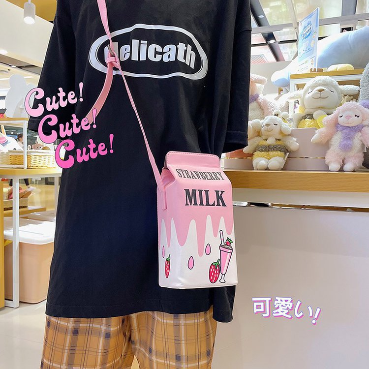 New Creative Messenger Bag Strawberry Lemon Creative Small Bag Female Girl Funny Milk Box Crossbody Bag Modeling Bag