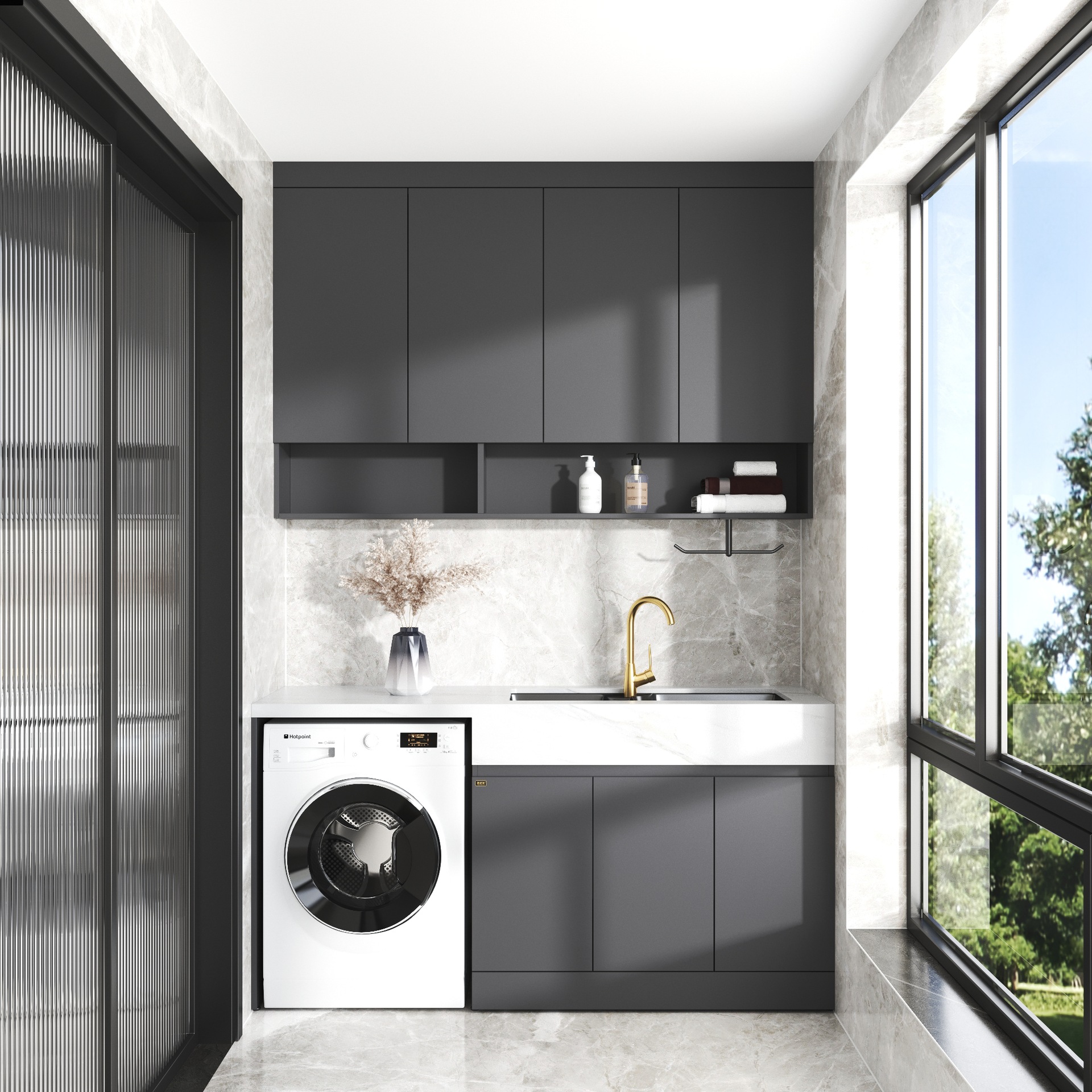 普耐尔阳台下盆陶瓷台下洗衣盆台盆洗手带搓板洗衣池洗衣槽