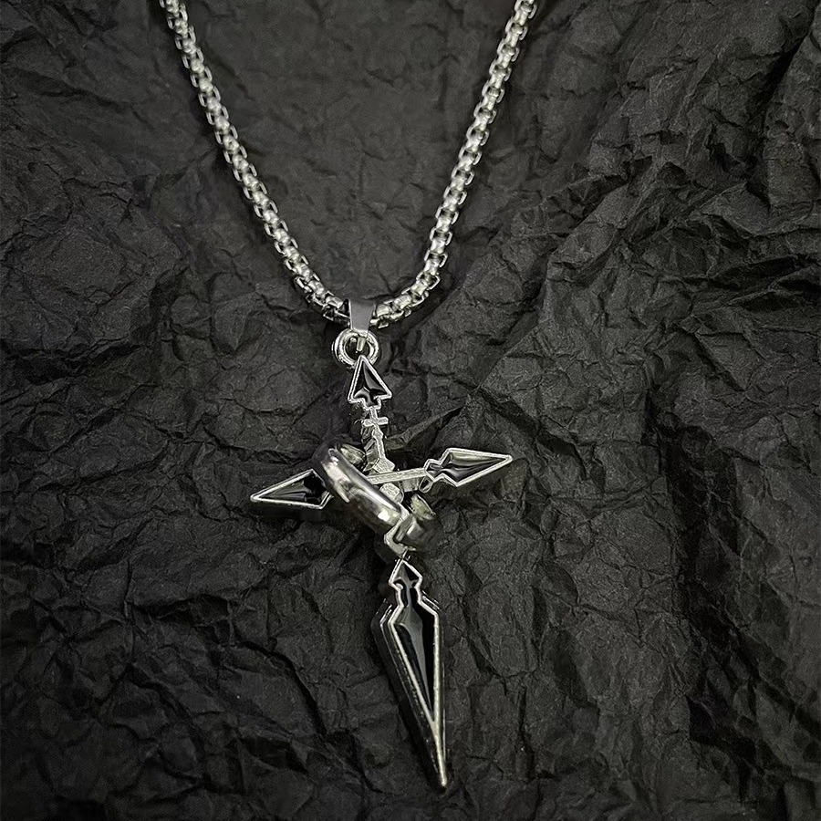 亚马逊热销带环十字架吊坠项链日韩时尚百搭秋冬长款毛衣链配饰品