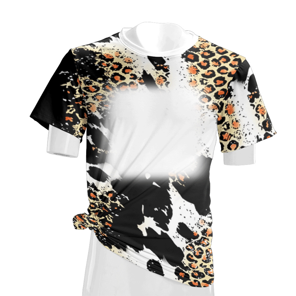 Leopard Pattern Tie-Dye T-shirt 230G Imitation Cotton Pull Frame 2022 Autumn New Loose Trendy Short Sleeve round Neck Top