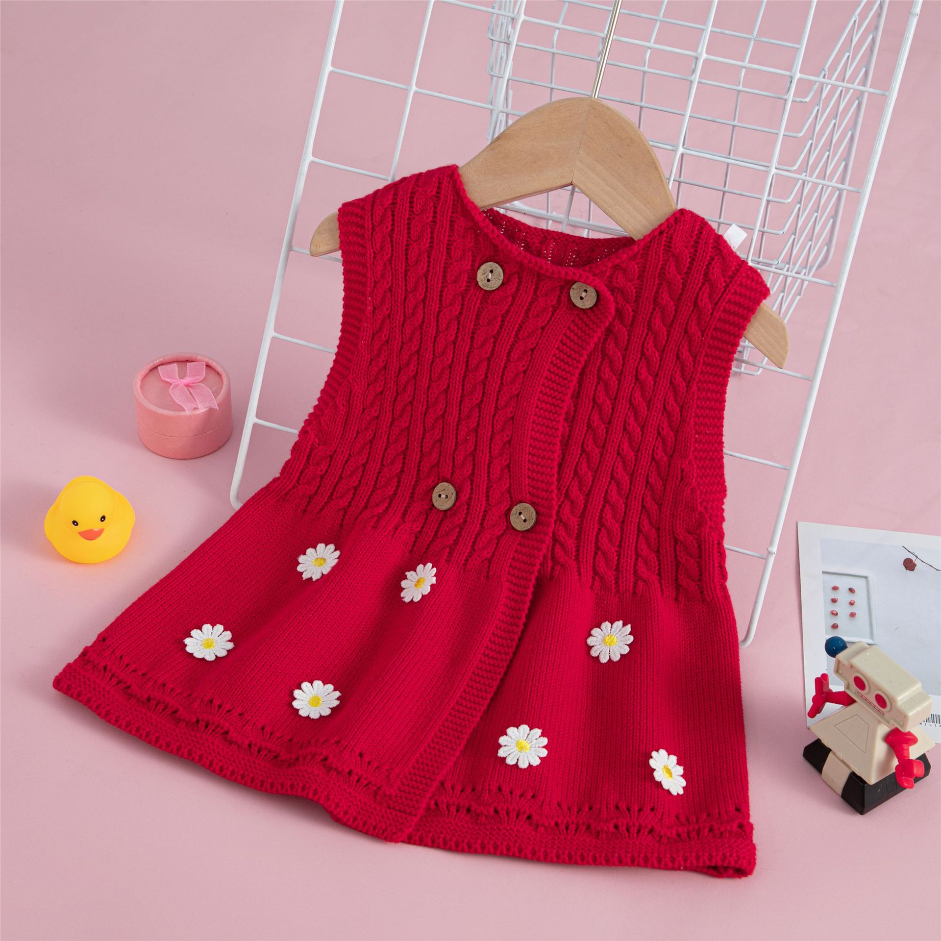 女童春秋装新款针织背心裙小童无袖毛衣连衣裙宝宝纯棉线裙子