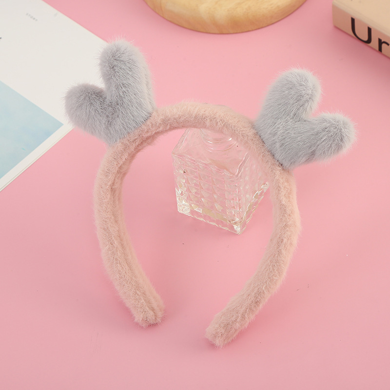 Simple Love Small Antlers Fluffy Hair Band Candy Color Face Wash Bandeau Headband Hairpin Hair Pressing Headwear Wholesale