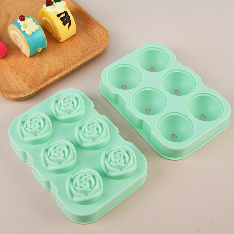 Direct Supply 6-Piece Rose Silica Gel Ice Ball Creative DIY Molded Silicone Six-Grid Home Ice Tray Kitchen Ice Cube Tool