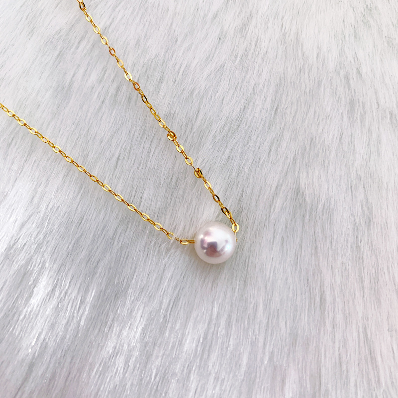 近正圆路路通单珠锁骨链s925银淡水珠项链简约气质颈链气质款项链