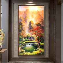 桂林新中式油画山水画客厅壁画走廊玄关装饰画风景手绘美式挂画