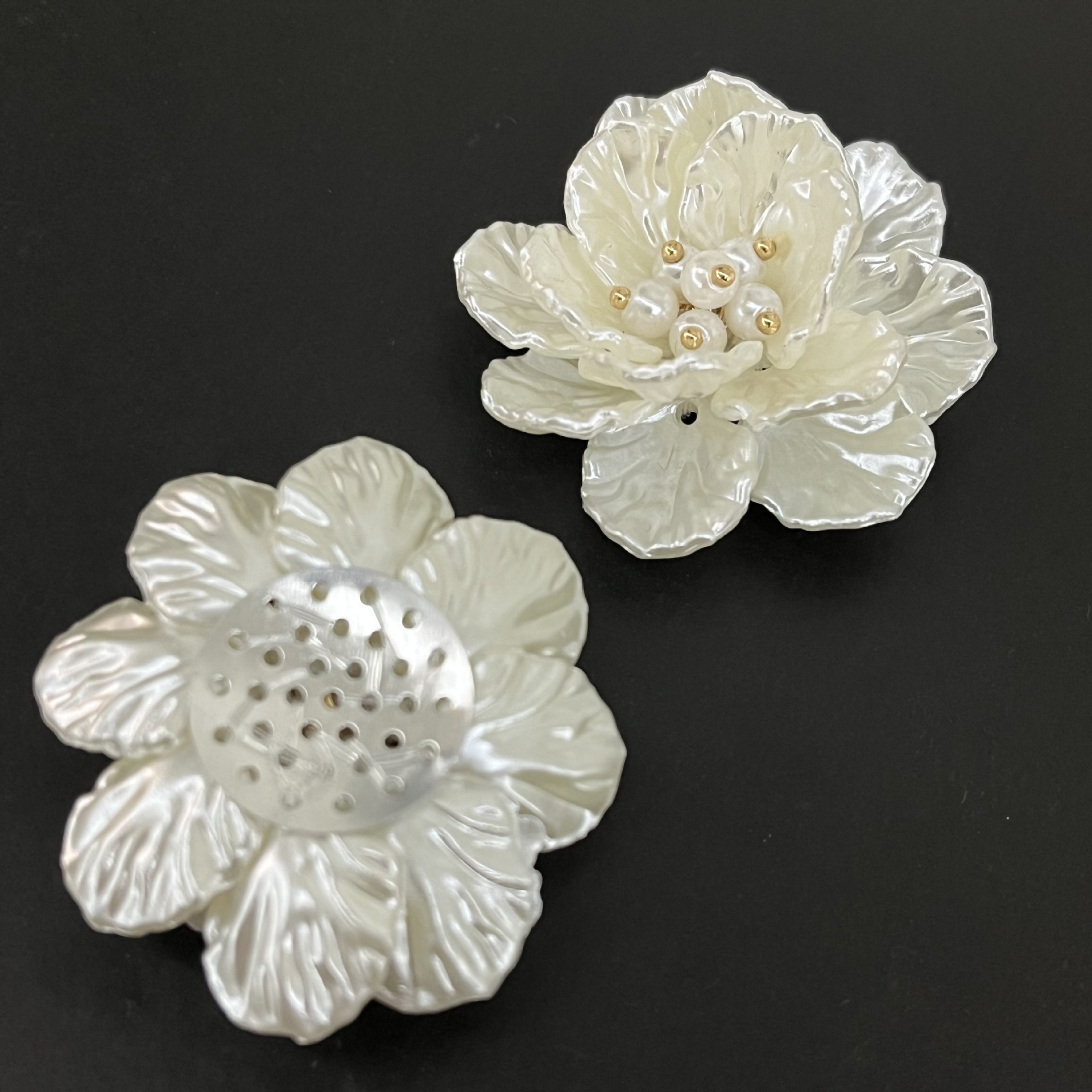 双层花朵服装饰品配件牡丹山茶花s007手缝花abs仿珍珠花朵贴花