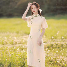 新中式国风改良旗袍裙女日常款复古收腰盘扣连衣裙女