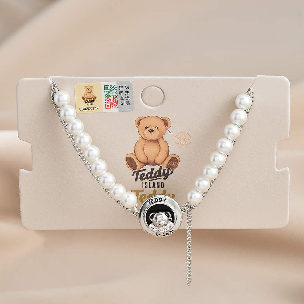 Original Designer Series Real Gold Electroplated Light Luxury Teddy Bear Bracelet Female High Sense Double Bear Pearl Bracelet