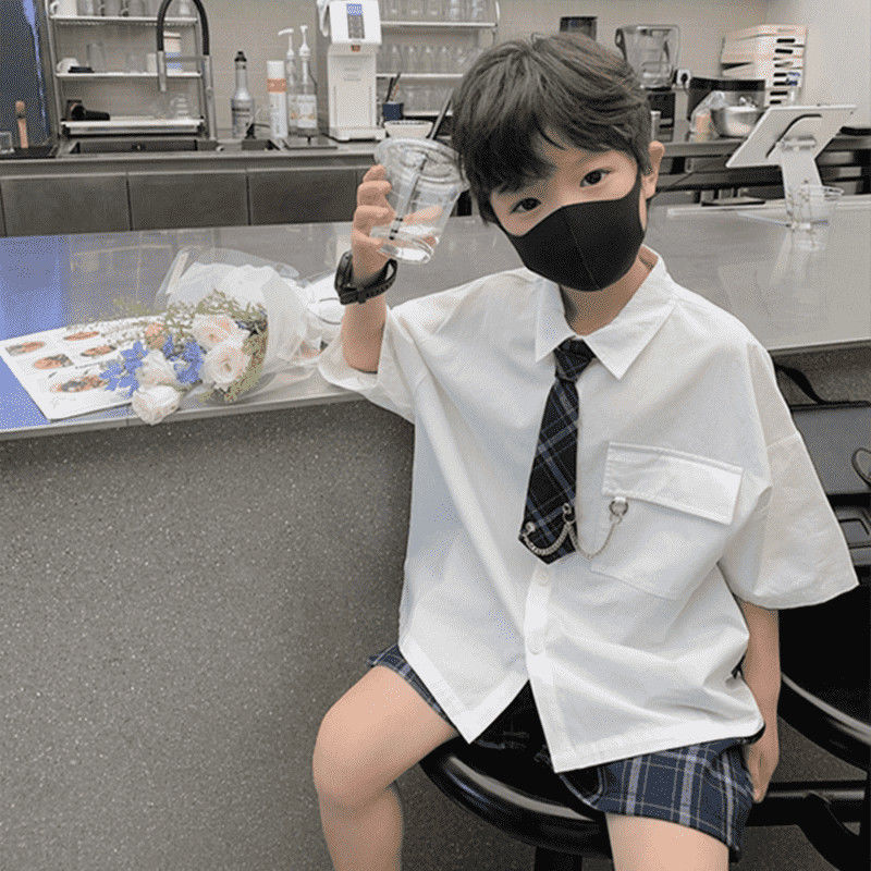 男童夏季套装2022新款jk薄款领带学院帅气校园五分夏季链条两件套