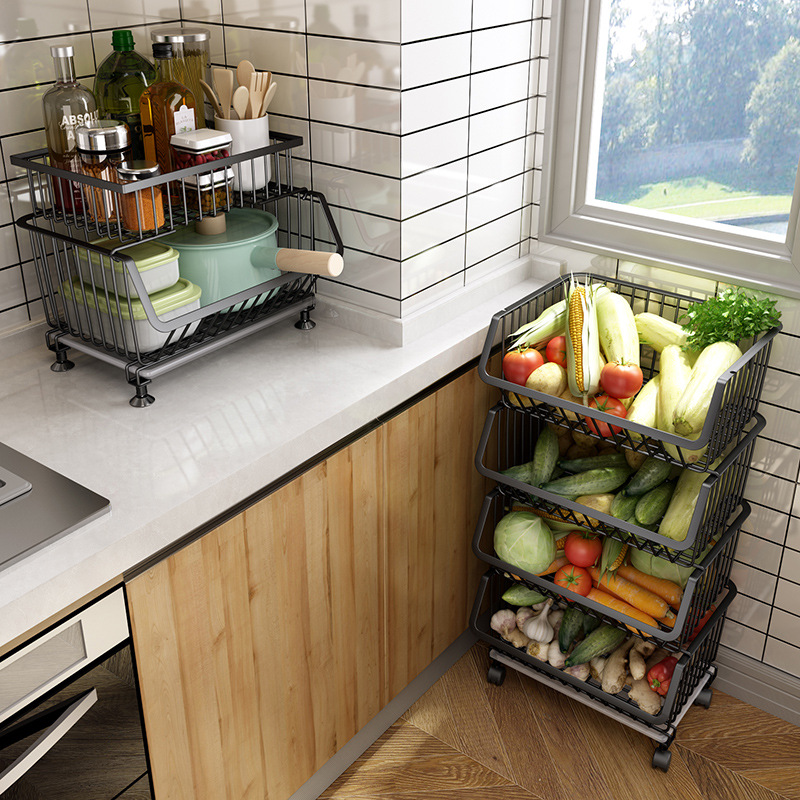 厨房蔬菜置物架落地多层可移动家用放菜架子水果菜篮子储物收纳筐