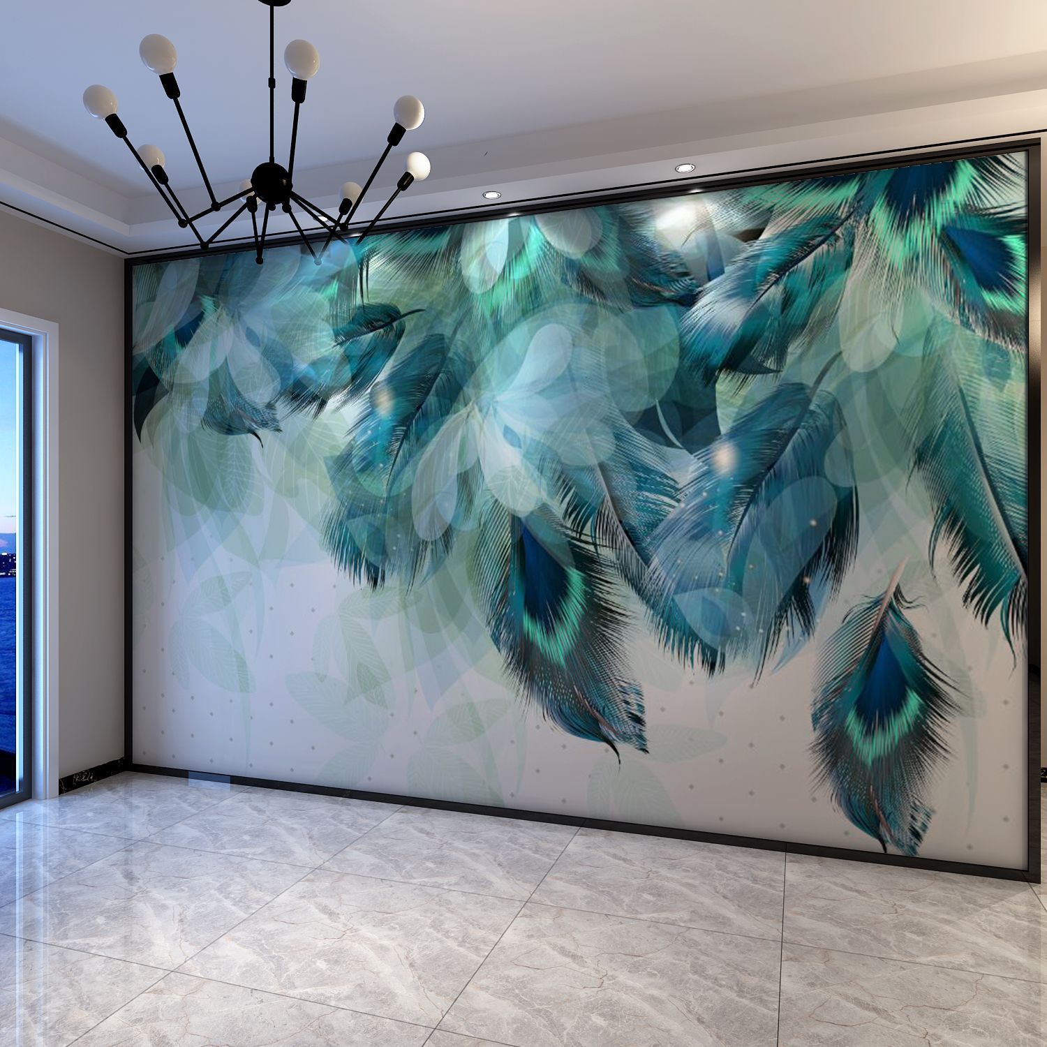 电视背景墙壁纸现代简约8d立体羽毛墙布壁画北欧轻奢客厅影视墙纸