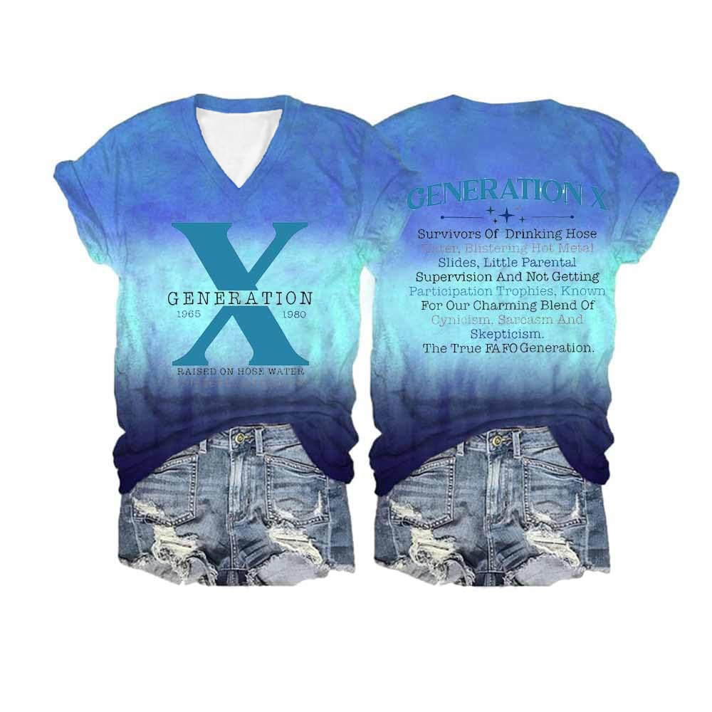 qh定 制 跨境外贸女装数码印花渐变扎染字母热款女士t恤仿棉t 图片