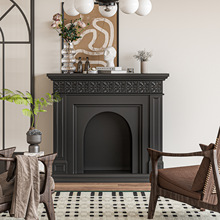 谷及 法式复古花纹壁炉客厅家用装饰置物壁炉柜黑色墙边柜玄关柜