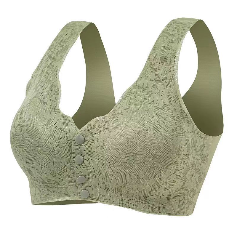 Summer Seamless Front Buckle Lace Middle-Aged Mom Bra Large Size without Steel Ring Gathering Vest Underwear Comfortable and Breathable