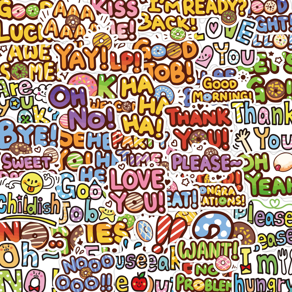 50张英文单词个性创意文具水杯冰箱笔记本收纳箱防水装饰手账贴纸