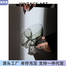 {叠色香罗浅色盃 著来春色入书帷}中古浅绿色水晶球杯 酒杯小杯子