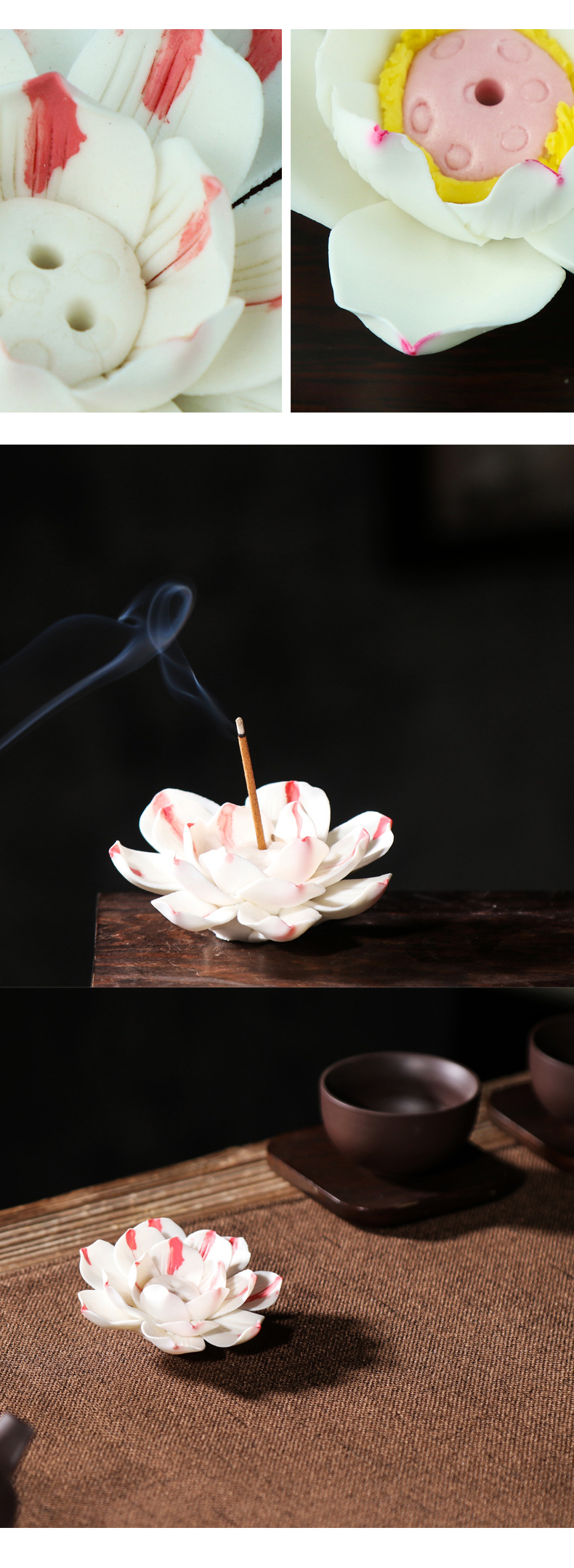 陶瓷茶道配件线香插禅意手工瓷莲花居家佛前供花香道立香厂家批发